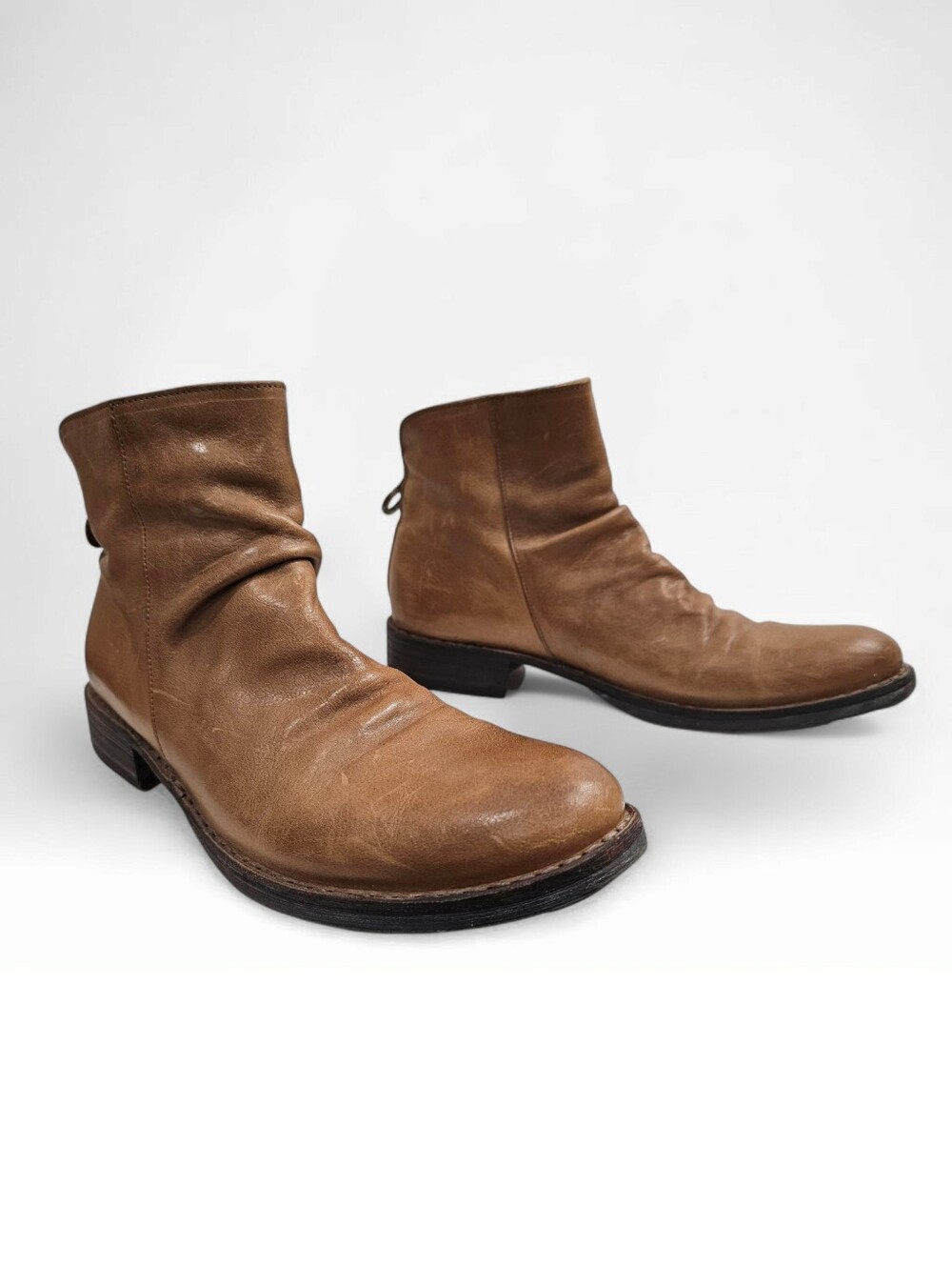 FIORENTINI + BAKER Elina Tan Brown Ruched Vamp Leather Ankle Boots 40/Wmn 10